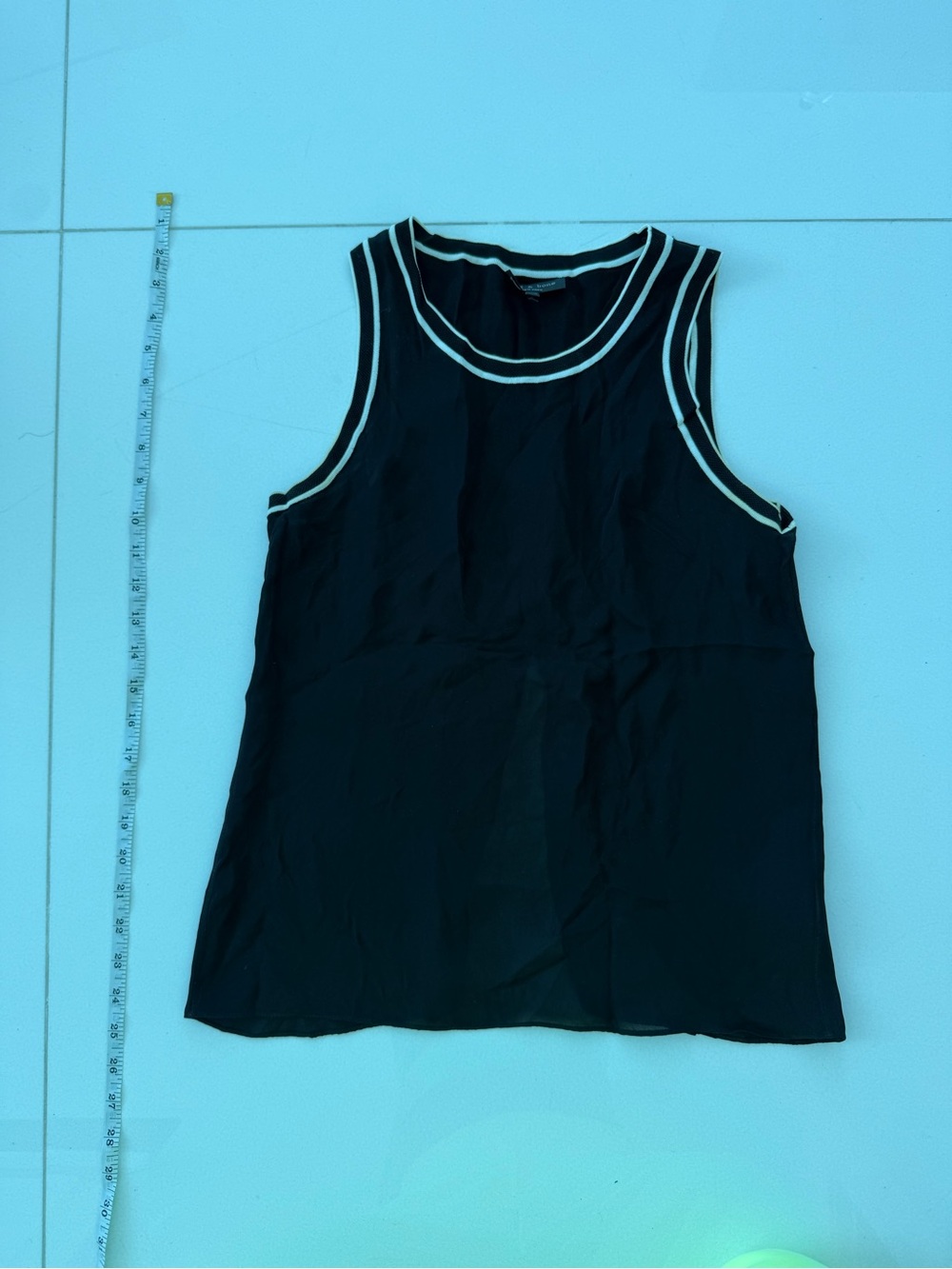 Rag&bone Black Silk Sleeveless Tank Top with White Trim